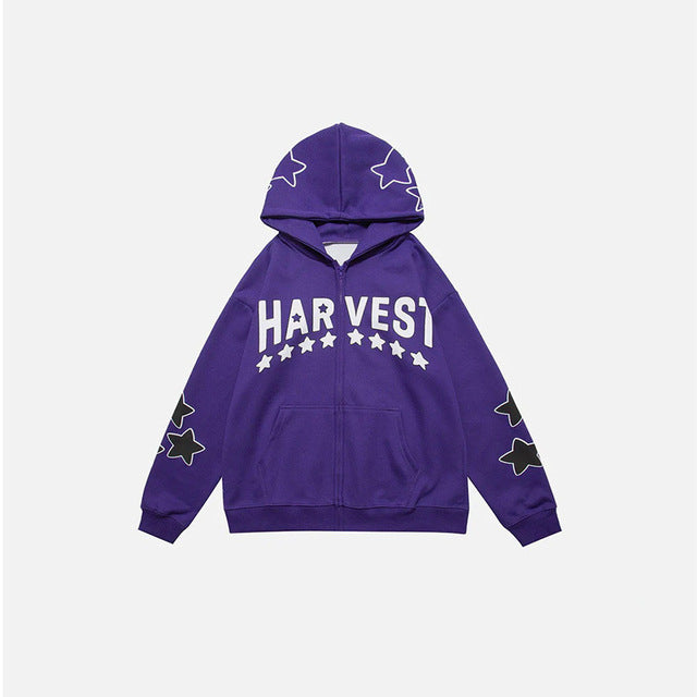 Harajuku Y2K Star Letters Hooded Zip-Up Sweatshirt