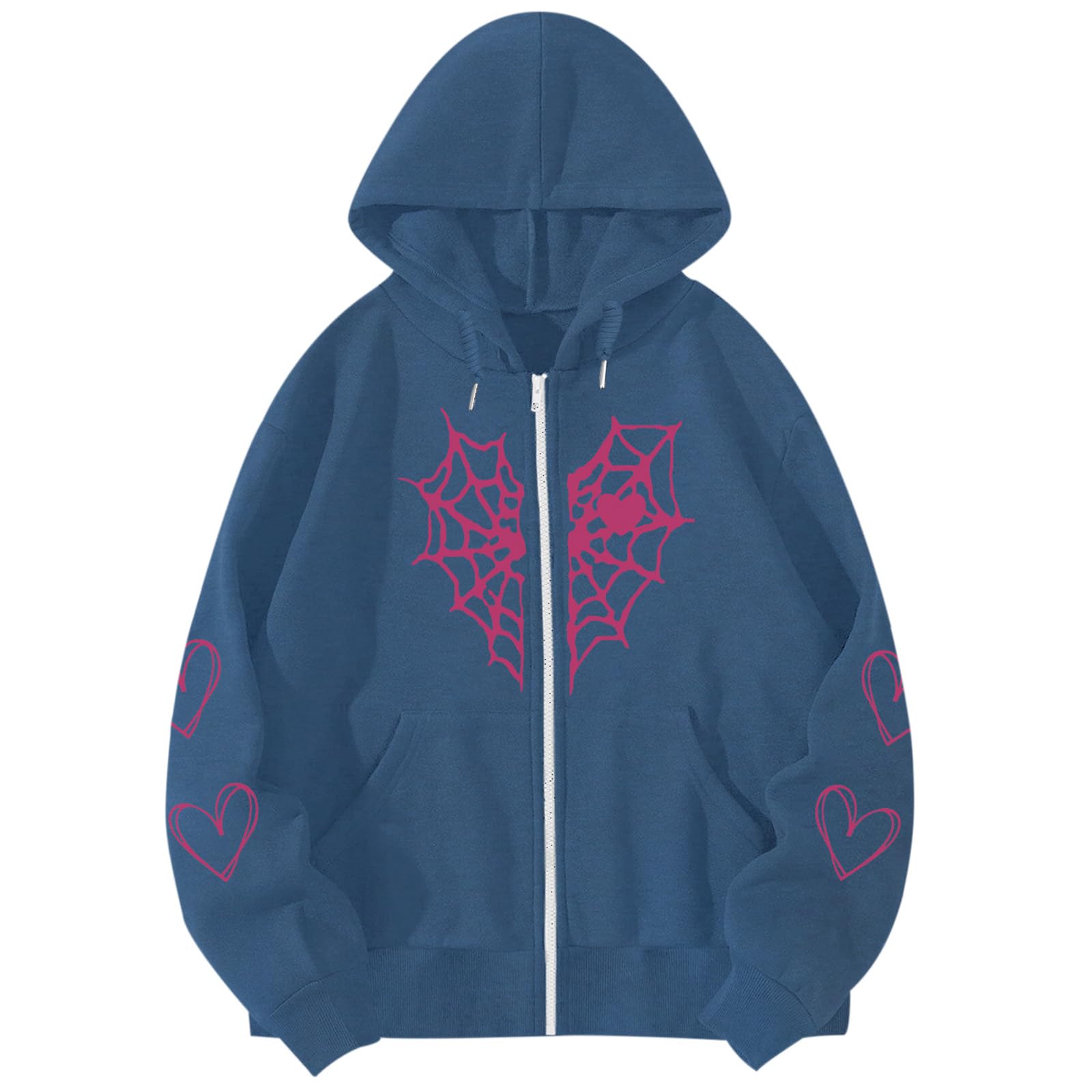 Spider Web Zip-Up Hoodie Oversized Y2k Jacket